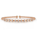 14K Rose Gold Bujukan Bead Cuff Bracelet with Diamond Stations