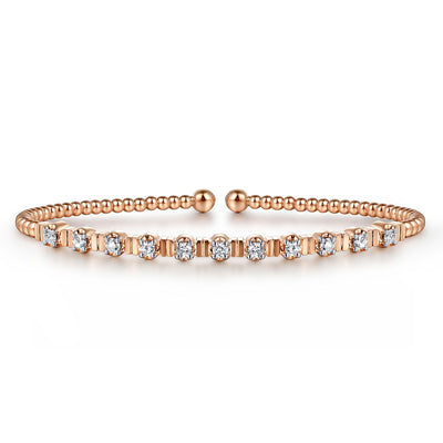 14K Rose Gold Bujukan Bead Cuff Bracelet with Diamond Stations