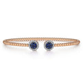 14K Rose Gold Bujukan Bead Cuff Bracelet with Sapphire and Diamond Halo Caps