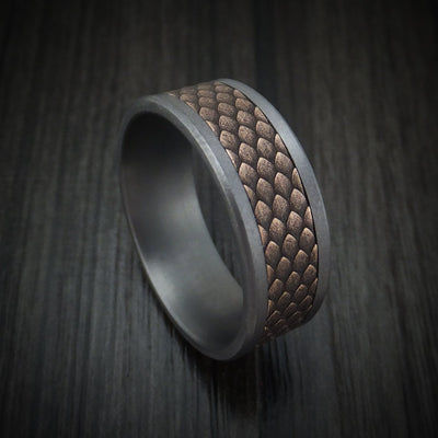 Tantalum and Dragon Scale Textured 14K Rose Gold Men's Ring