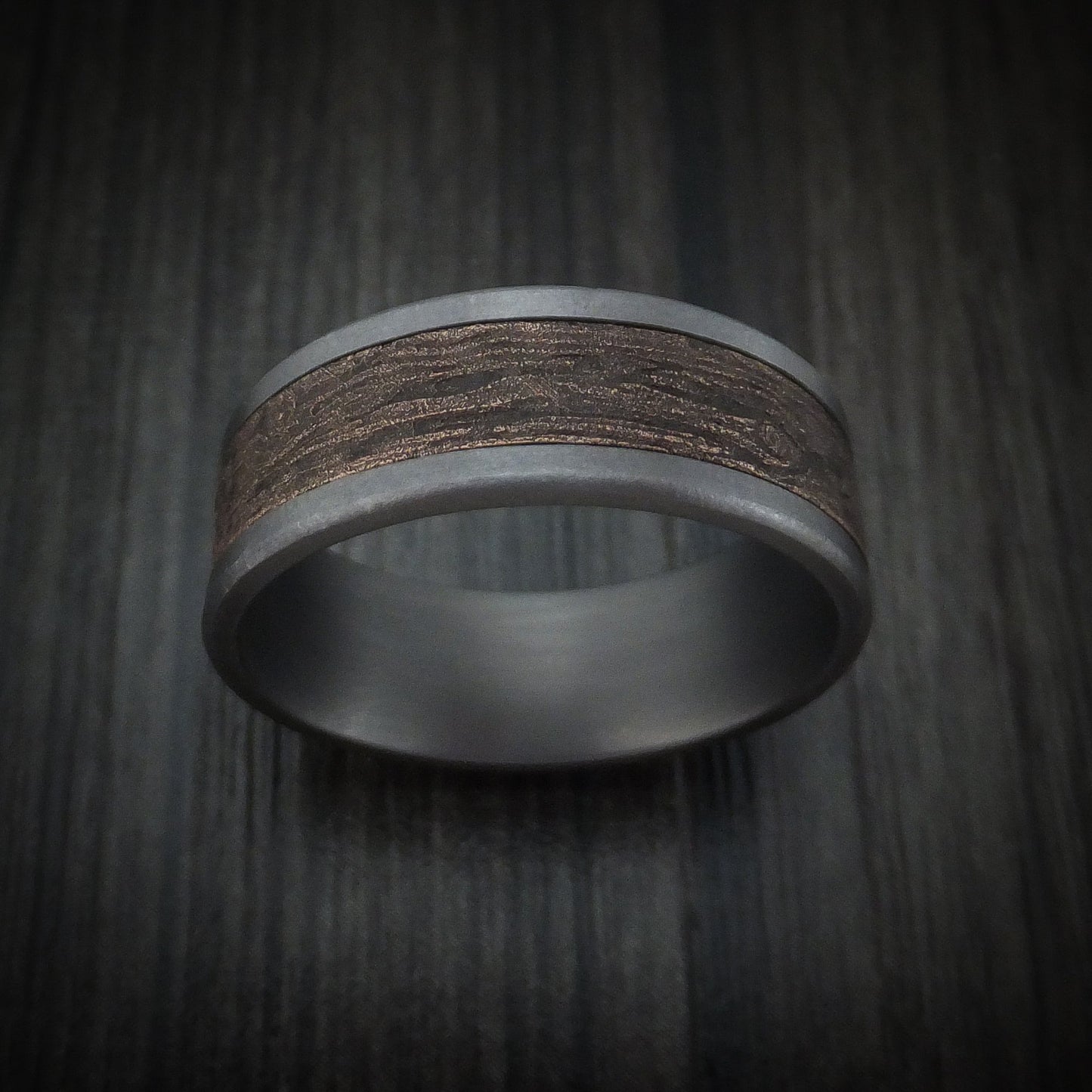 Tantalum and Wood Knot Textured 14K Rose Gold Men's Ring