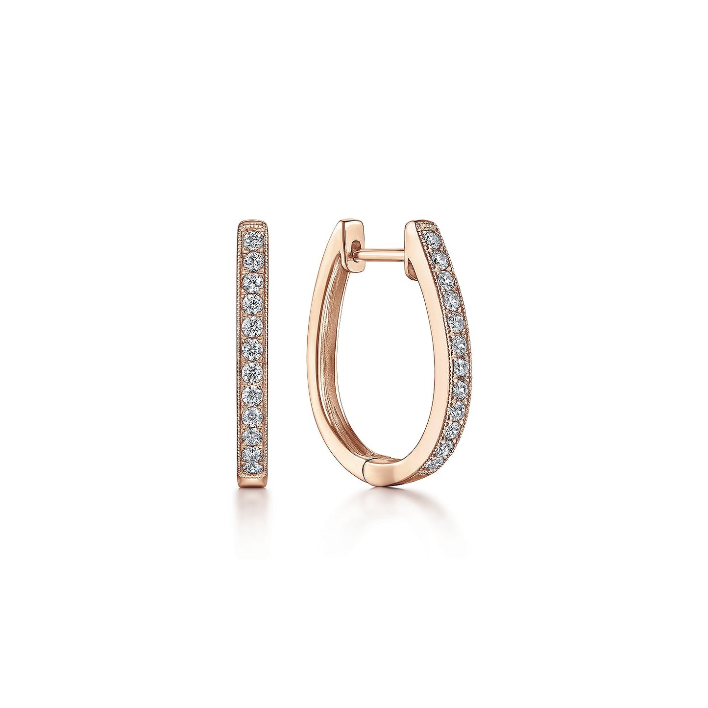 14K Rose Gold 20mm Slim Pavé Diamond Huggie Earrings