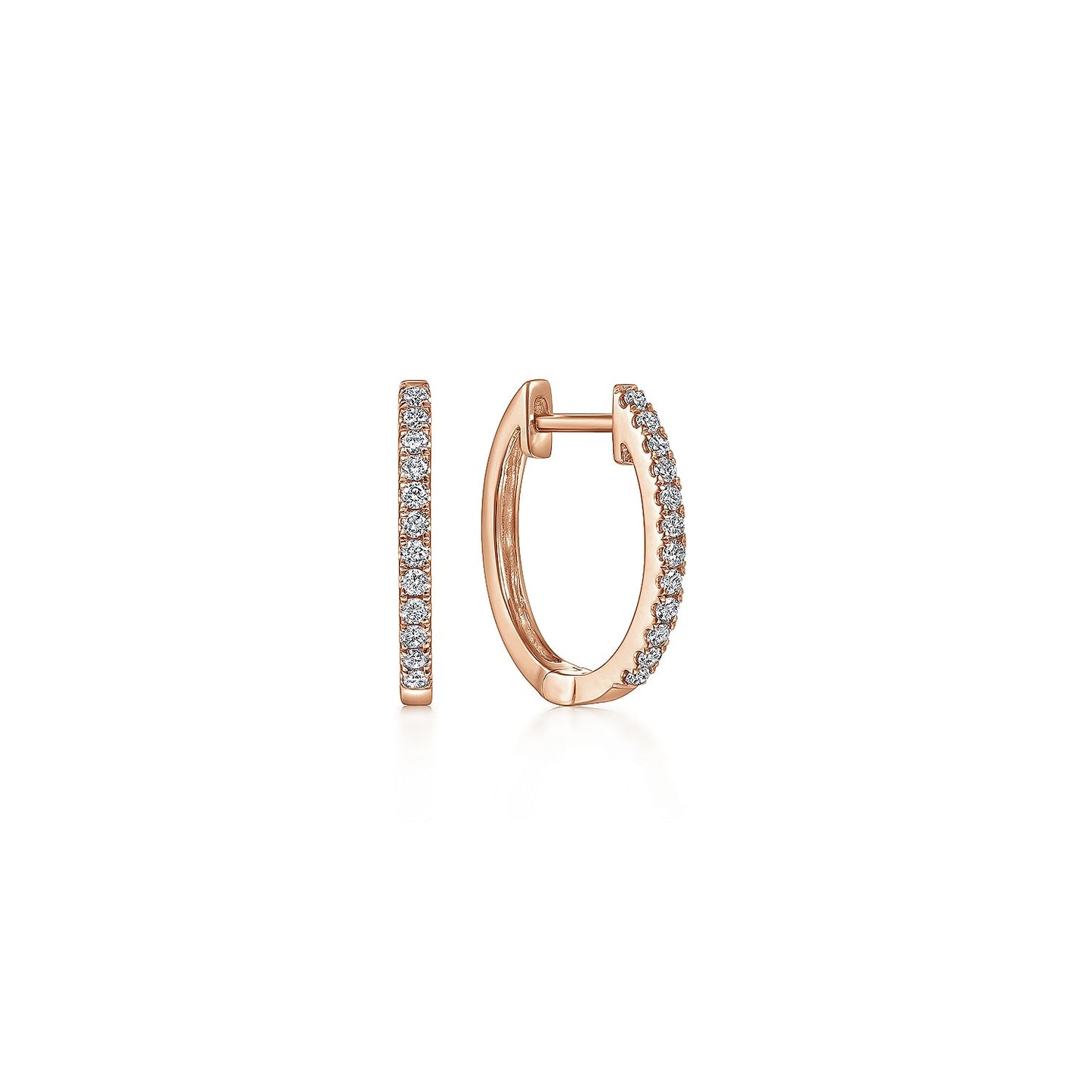 14K Rose Gold Classic 15mm Pavé Diamond Huggies