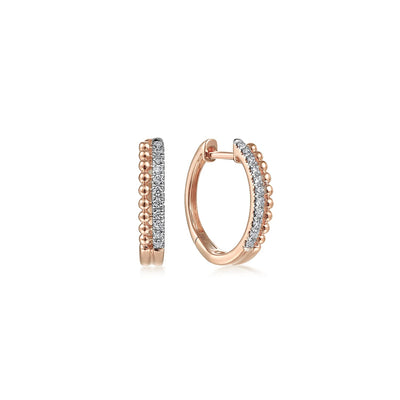 14K Rose Gold Beaded Pavé 10mm Diamond Huggies