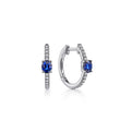 14K White Gold 15mm Diamond and Single Sapphire Huggie Earrings