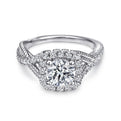 14K White Gold Cushion Halo Round Diamond Engagement Ring