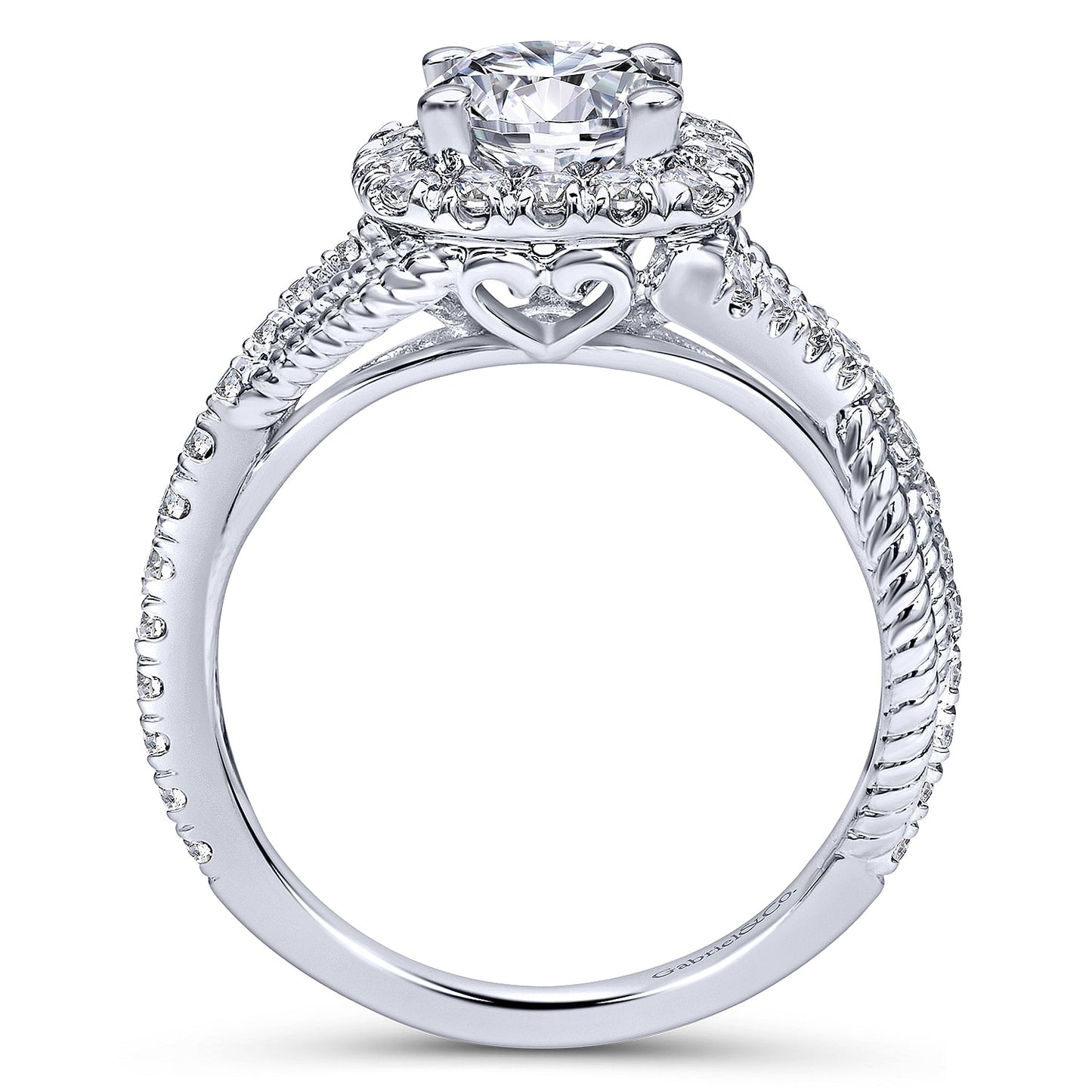 14K White Gold Cushion Halo Round Diamond Engagement Ring