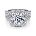 14K White Gold Cushion Halo Round Diamond Channel Set Engagement Ring