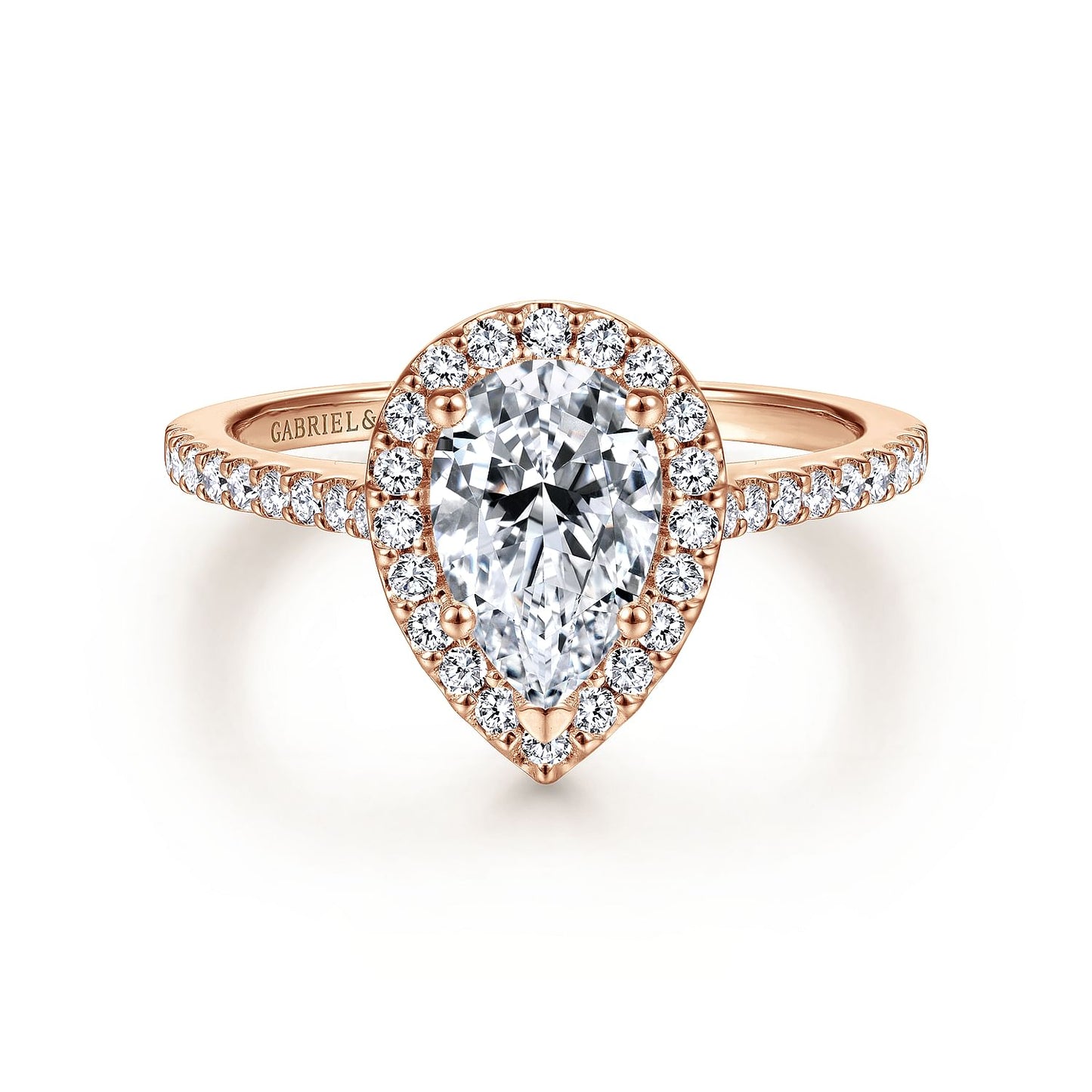 14K Rose Gold Pear Shape Halo Diamond Engagement Ring