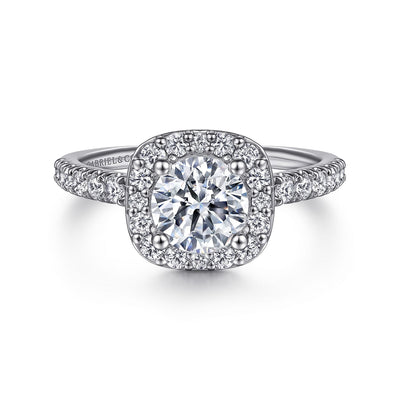 14K White Gold Cushion Halo Round Diamond Engagement Ring