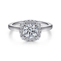 14K White Gold Cushion Halo Round Diamond Engagement Ring