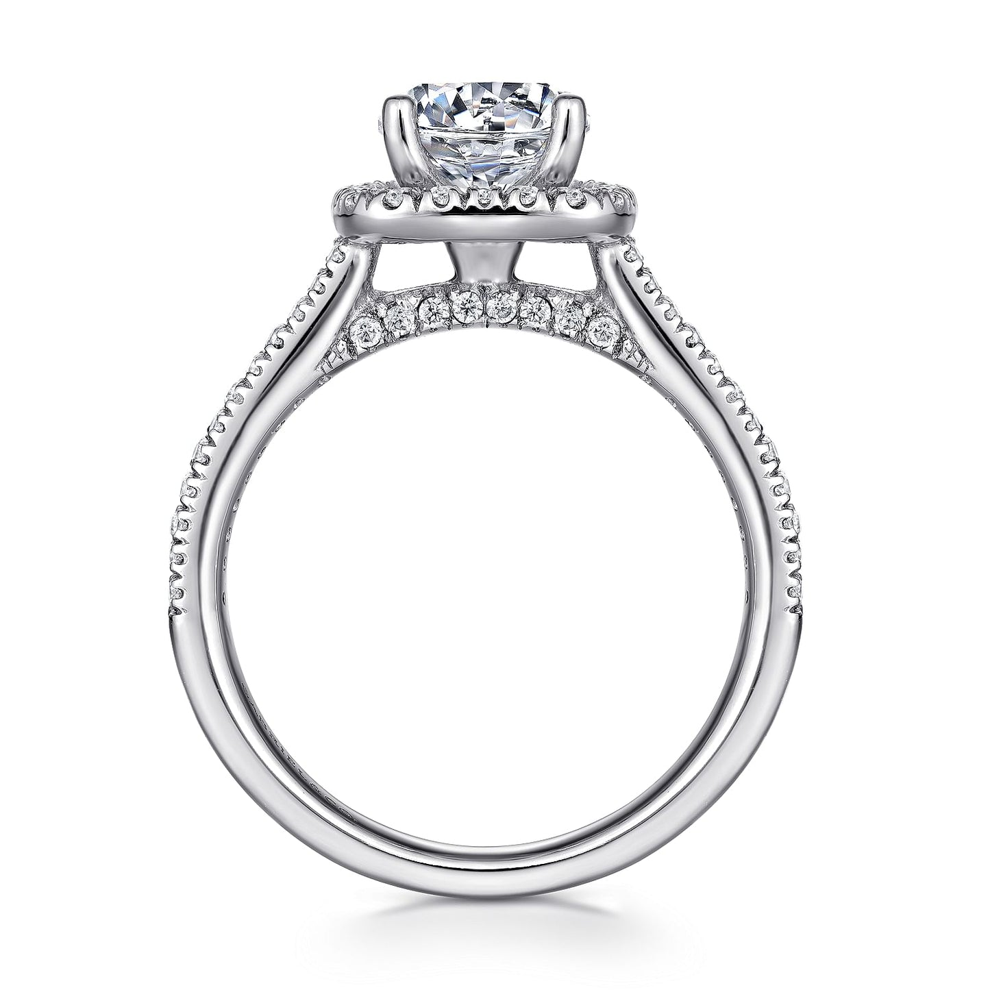 14K White Gold Cushion Halo Round Diamond Engagement Ring