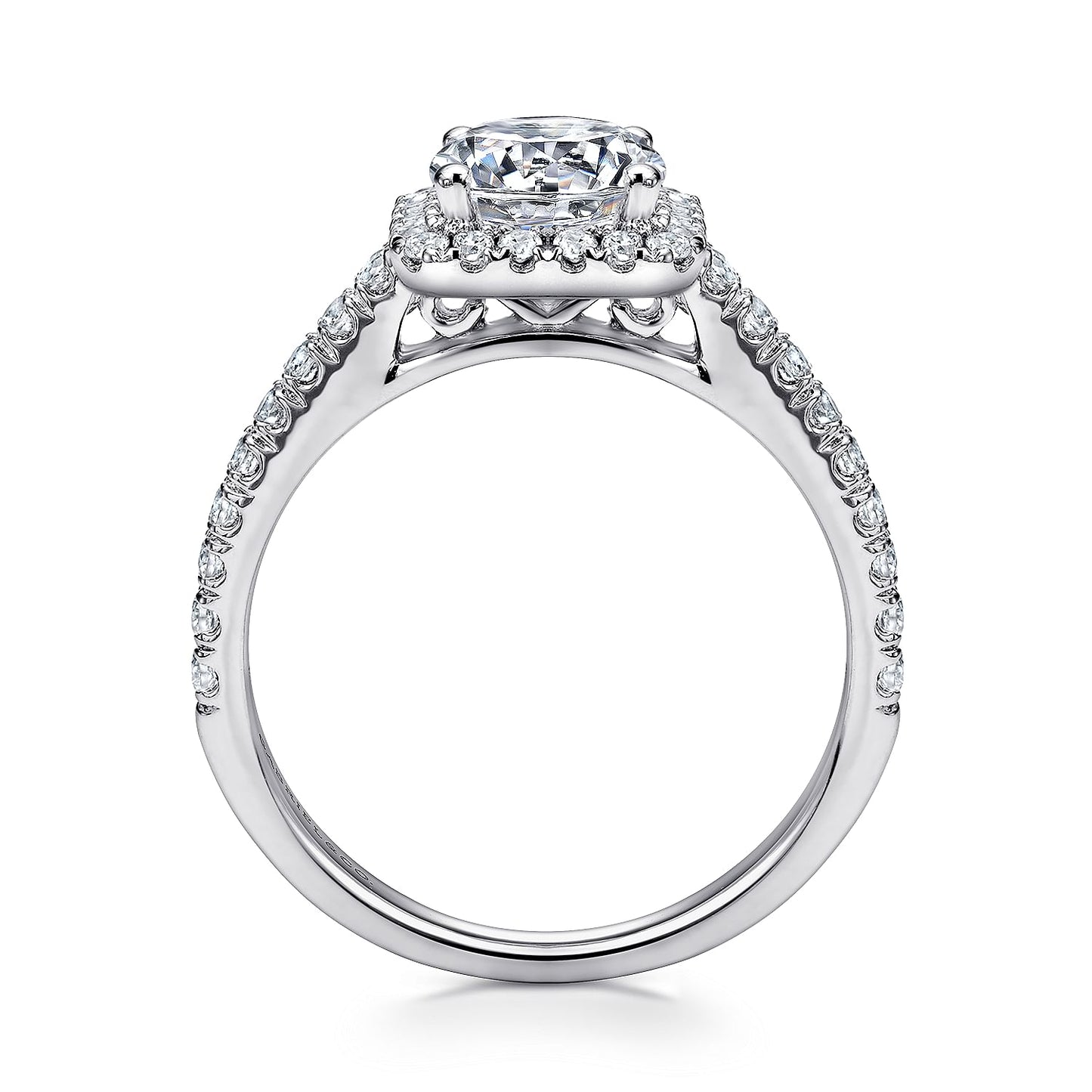 14K White Gold Cushion Halo Round Diamond Engagement Ring