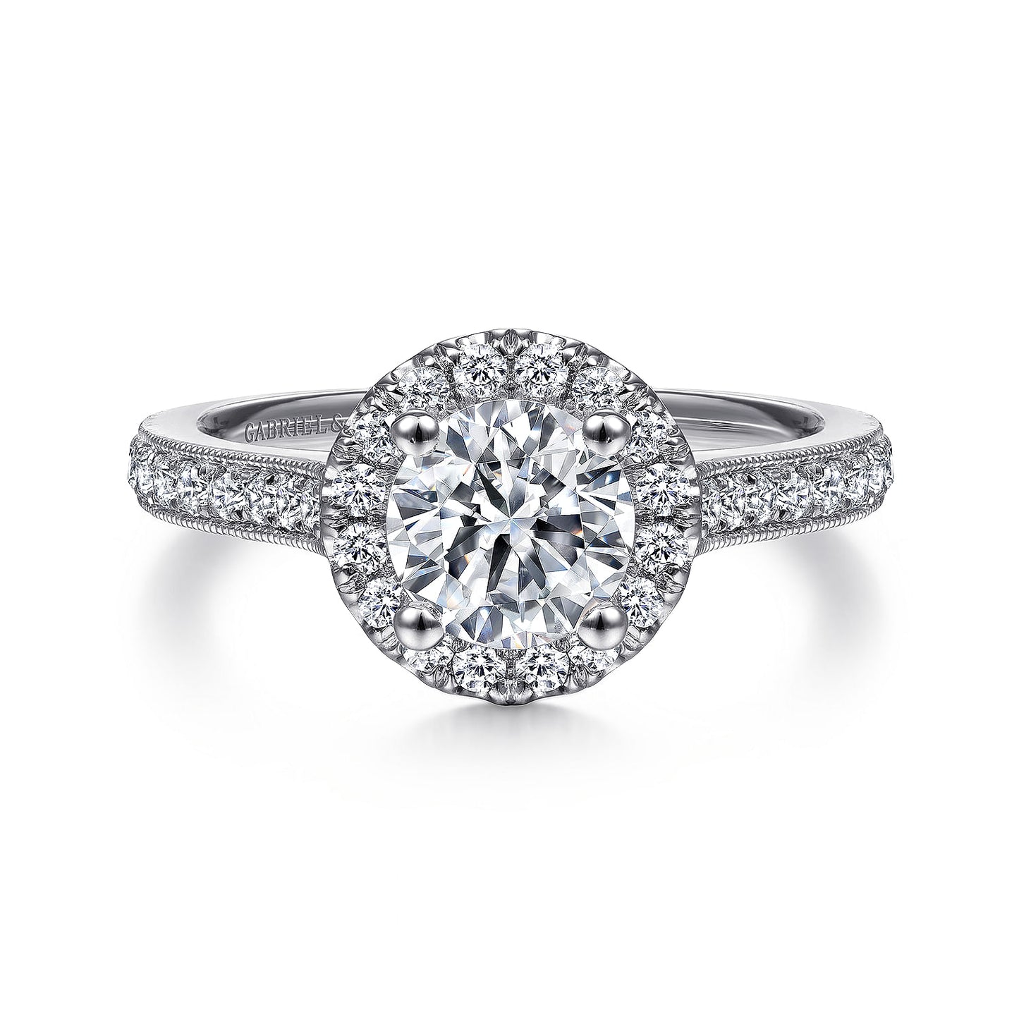 Vintage Inspired Platinum Round Halo Diamond Engagement Ring