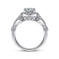 Vintage Inspired Platinum Cushion Halo Round Diamond Engagement Ring