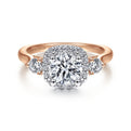 14K Rose Gold Cushion Halo Round Diamond Engagement Ring