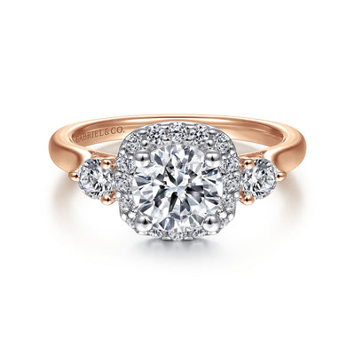 14K Rose Gold Cushion Halo Round Diamond Engagement Ring