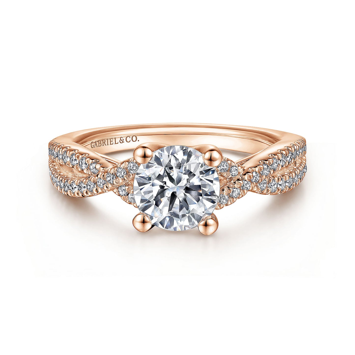 14K Rose Gold Twisted Round Diamond Engagement Ring