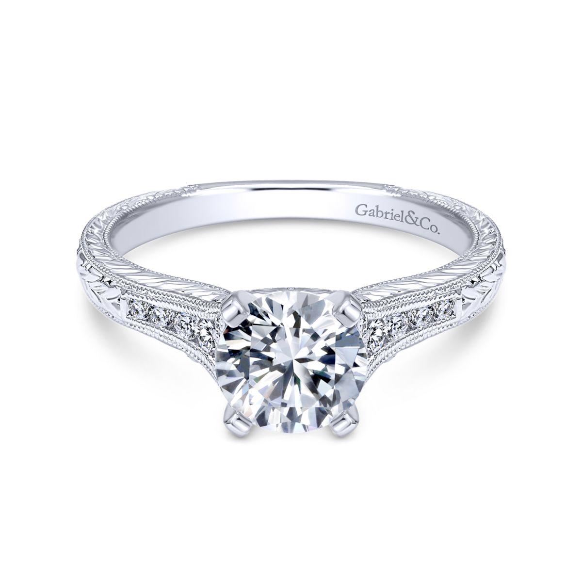 Gabriel & Co. 14k White Gold Victorian Straight Engagement Ring