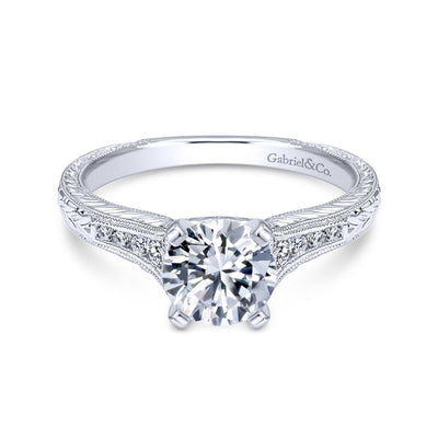 Gabriel & Co. 14k White Gold Victorian Straight Engagement Ring