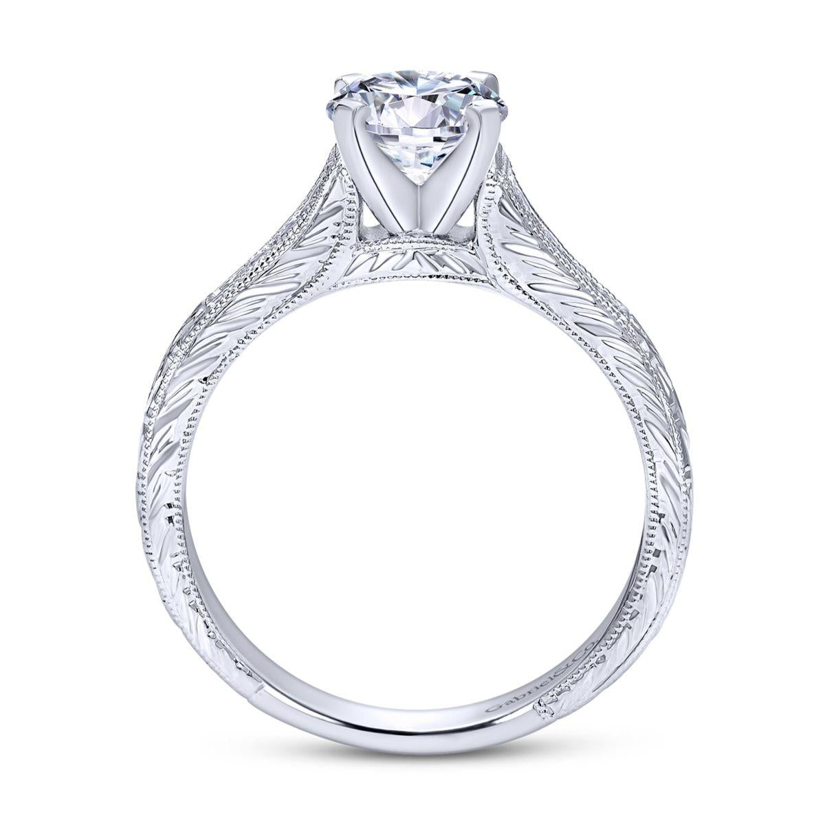 Gabriel & Co. 14k White Gold Victorian Straight Engagement Ring