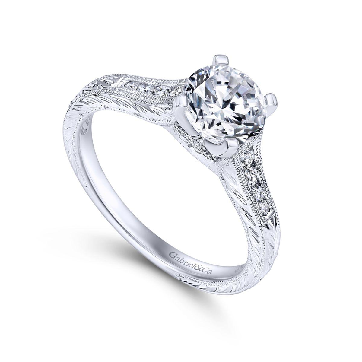 Gabriel & Co. 14k White Gold Victorian Straight Engagement Ring