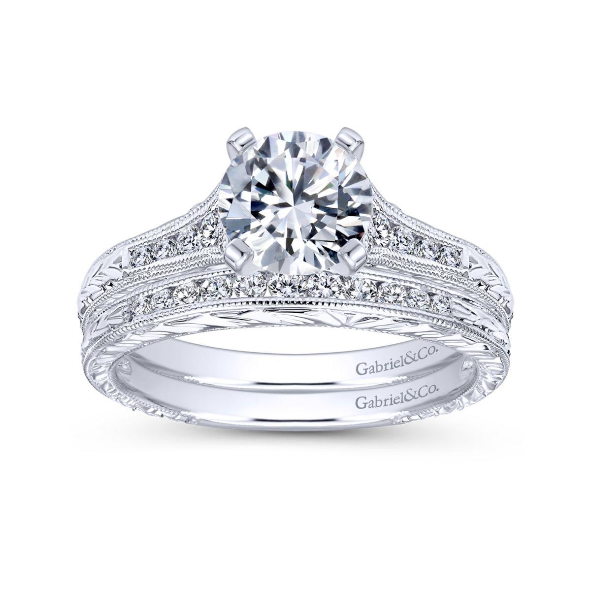 Gabriel & Co. 14k White Gold Victorian Straight Engagement Ring