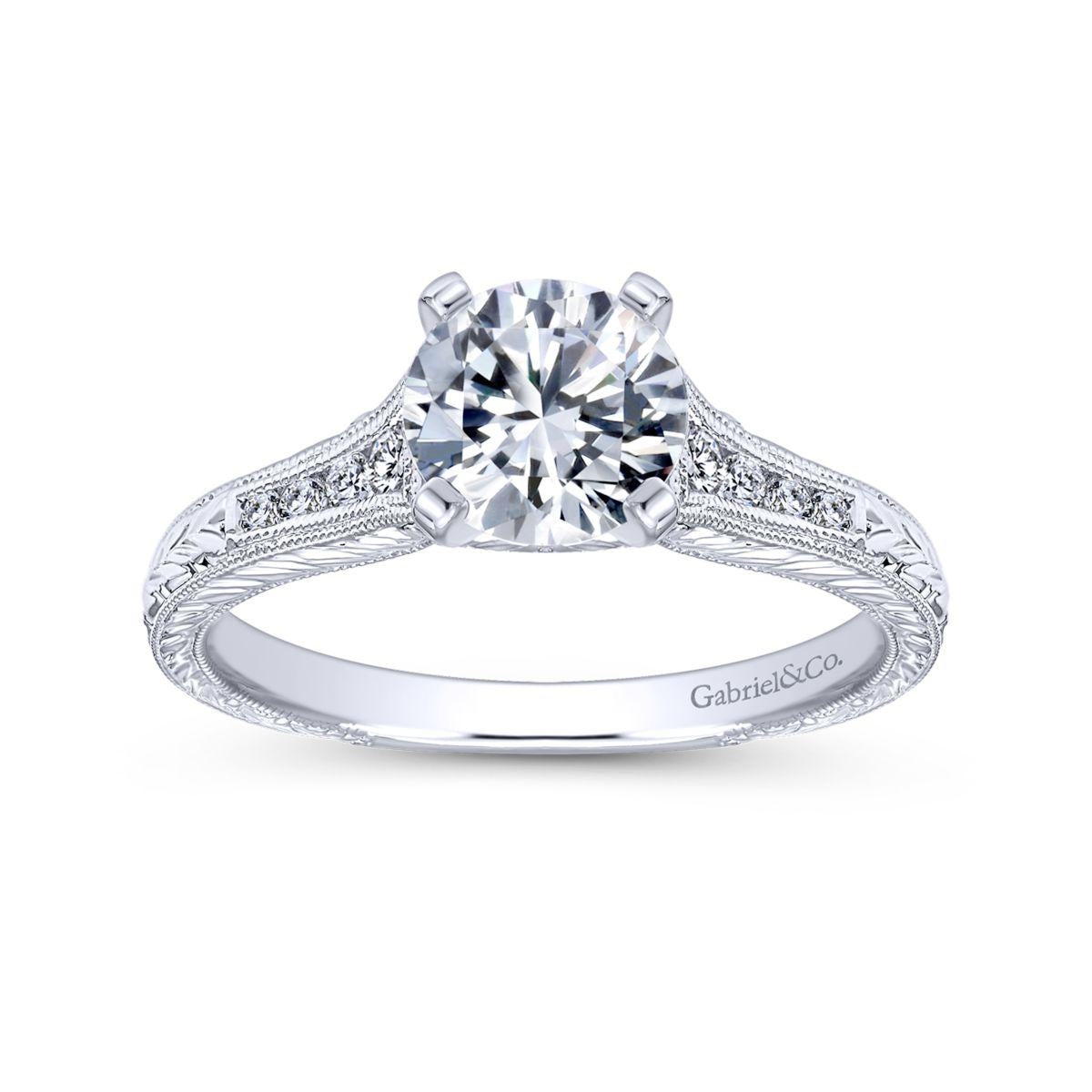 Gabriel & Co. 14k White Gold Victorian Straight Engagement Ring