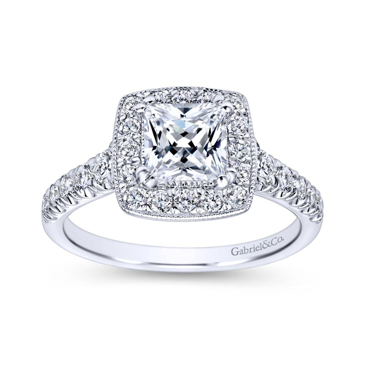 Gabriel & Co. 14k White Gold Victorian Halo Engagement Ring