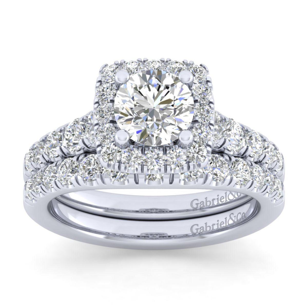 Gabriel & Co. 14k White Gold Contemporary Halo Engagement Ring