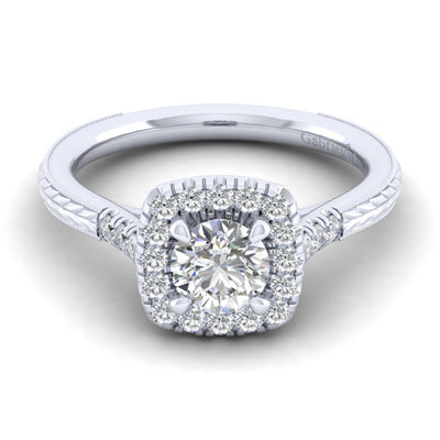 Gabriel & Co. 14k White Gold Victorian Halo Engagement Ring