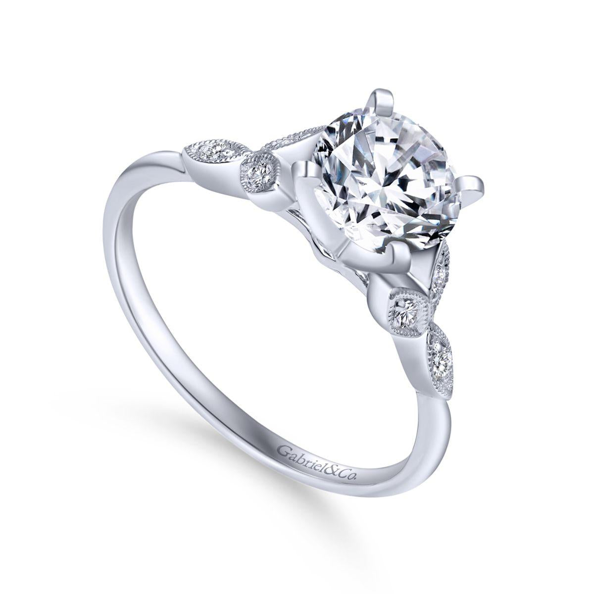 Gabriel & Co. 14k White Gold Victorian Straight Engagement Ring