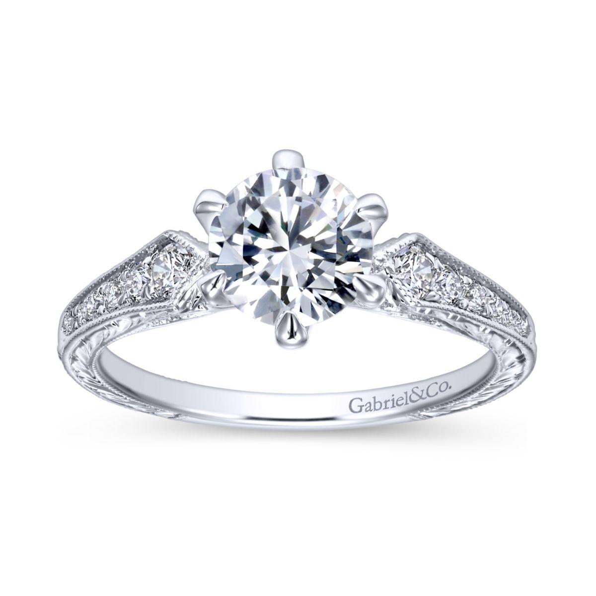 Gabriel & Co. 14k White Gold Victorian Straight Engagement Ring