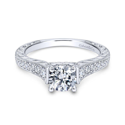 Gabriel & Co. 14k White Gold Victorian Straight Engagement Ring