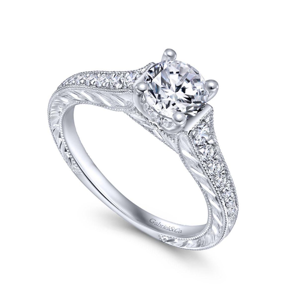 Gabriel & Co. 14k White Gold Victorian Straight Engagement Ring