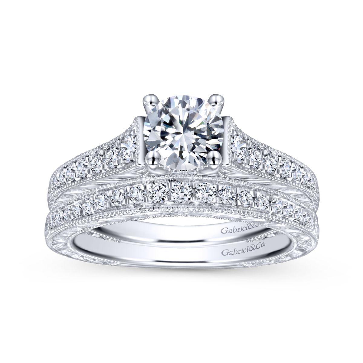 Gabriel & Co. 14k White Gold Victorian Straight Engagement Ring