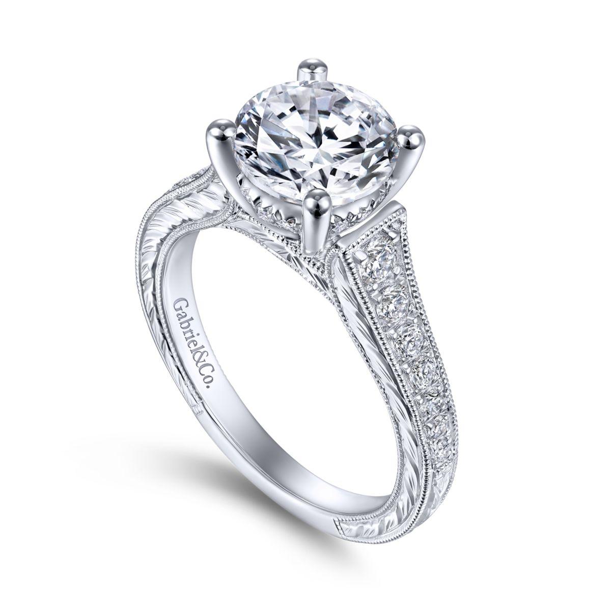 Gabriel & Co. 14k White Gold Victorian Straight Engagement Ring