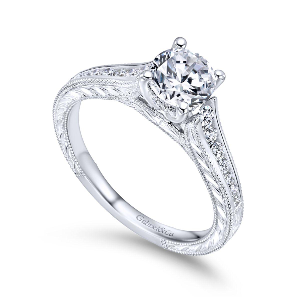 Gabriel & Co. 14k White Gold Victorian Straight Engagement Ring