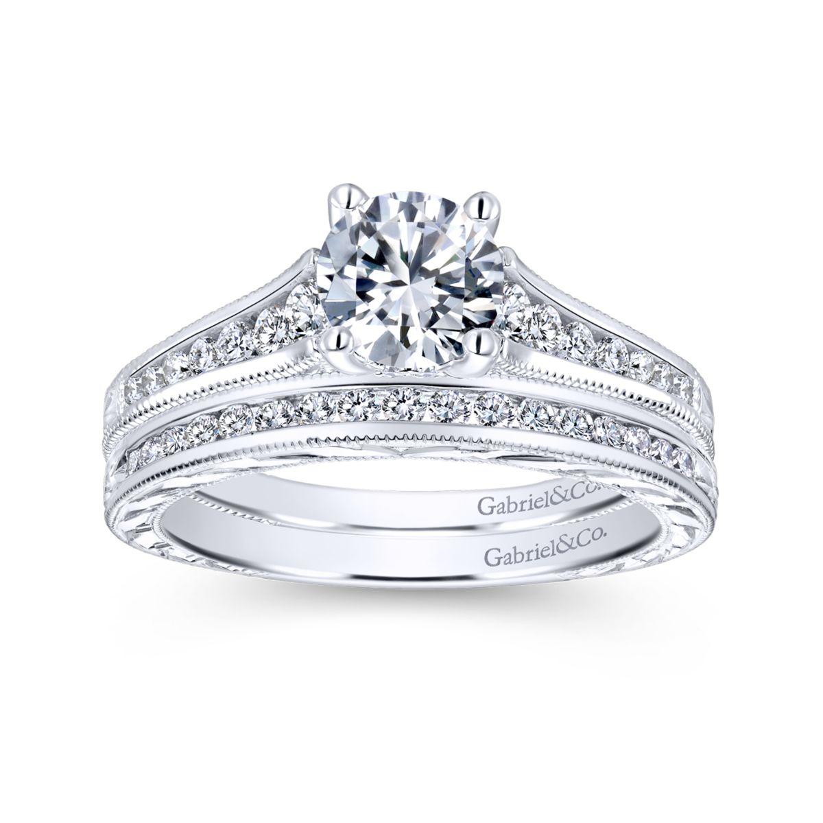 Gabriel & Co. 14k White Gold Victorian Straight Engagement Ring