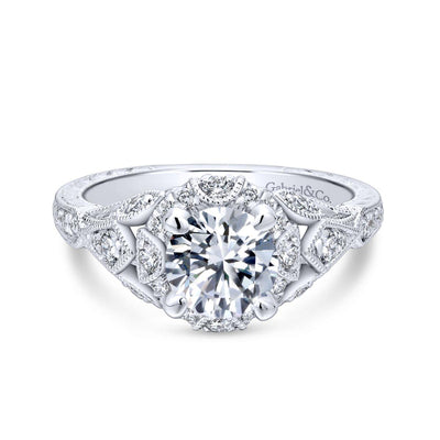 Gabriel & Co. 14k White Gold Victorian Halo Engagement Ring