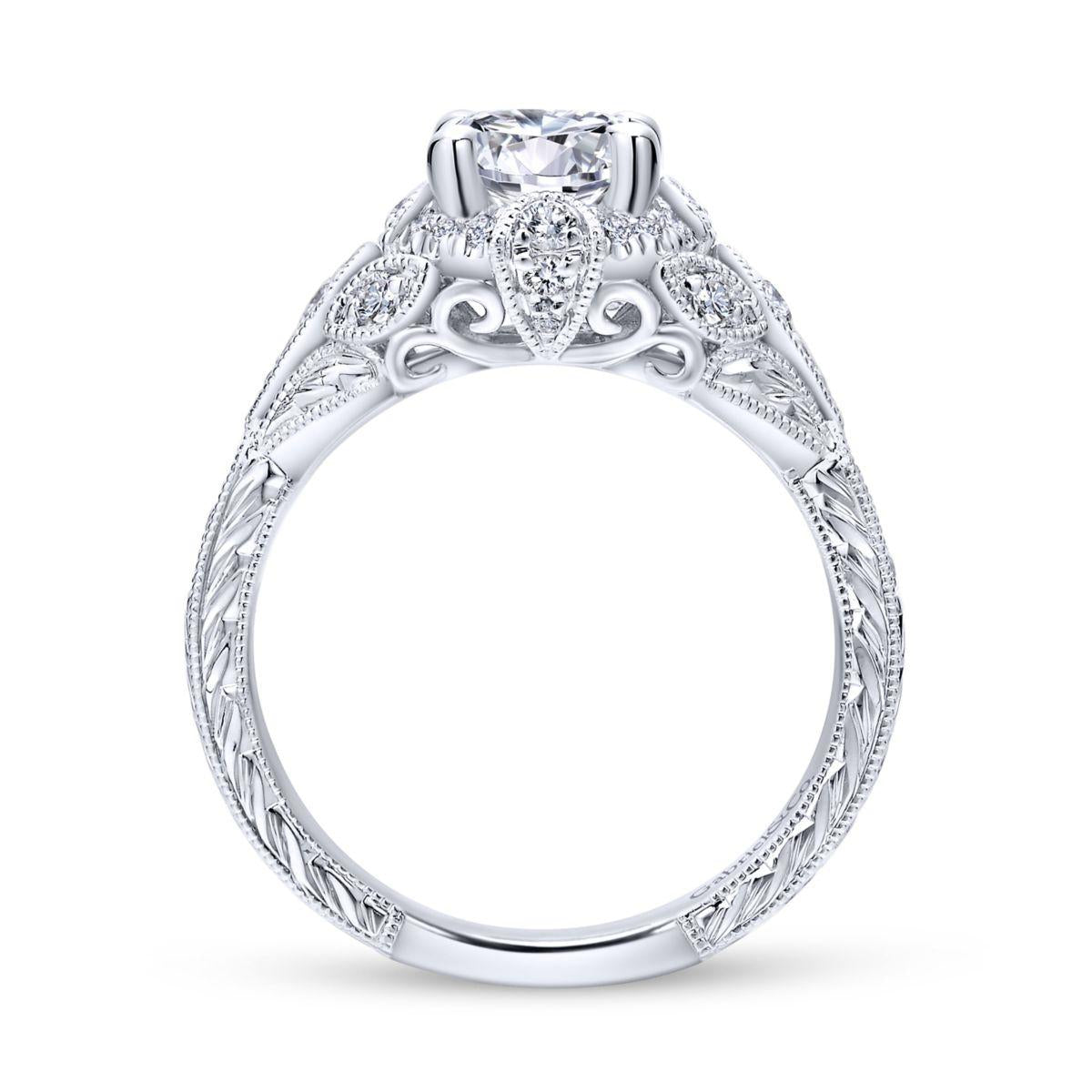 Gabriel & Co. 14k White Gold Victorian Halo Engagement Ring