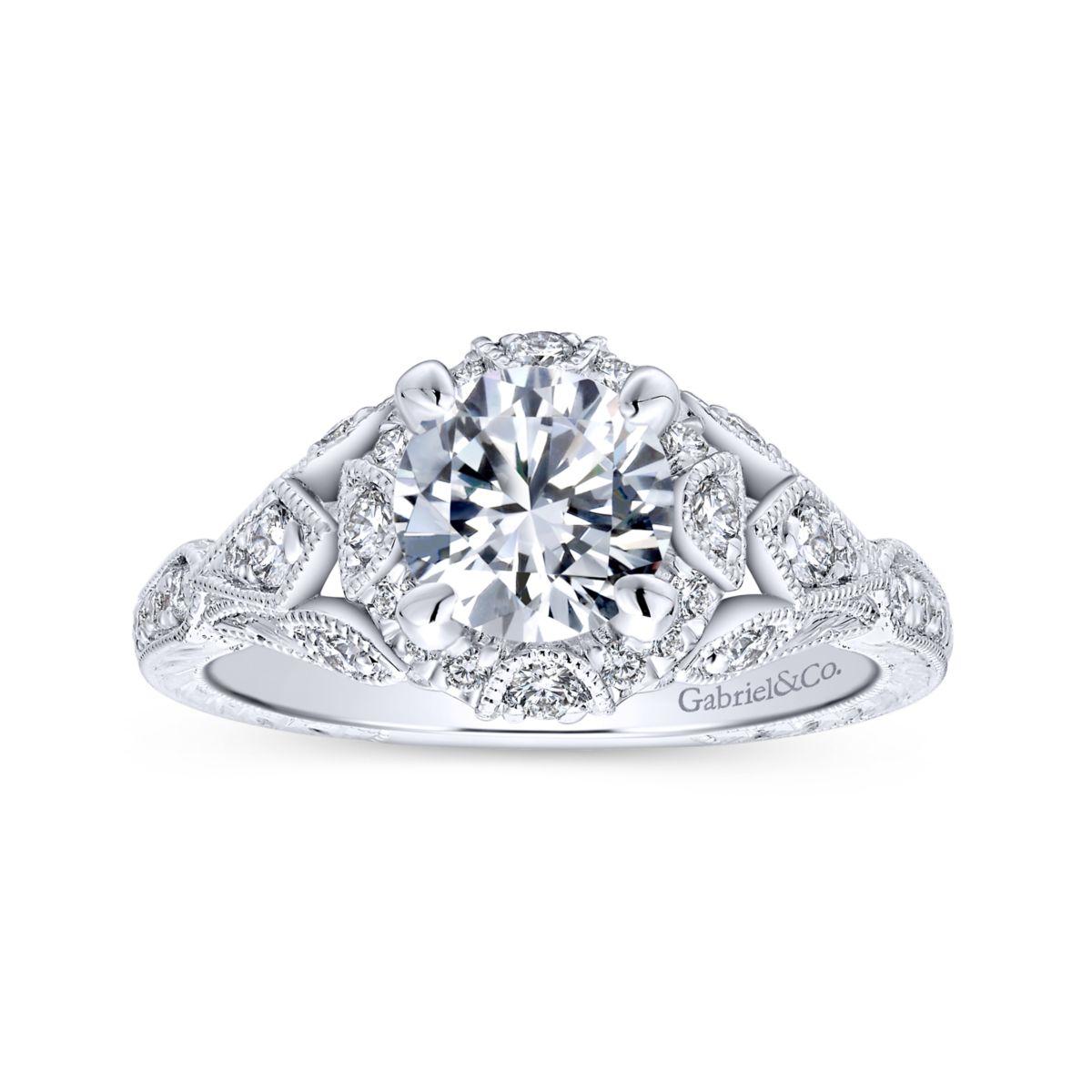 Gabriel & Co. 14k White Gold Victorian Halo Engagement Ring