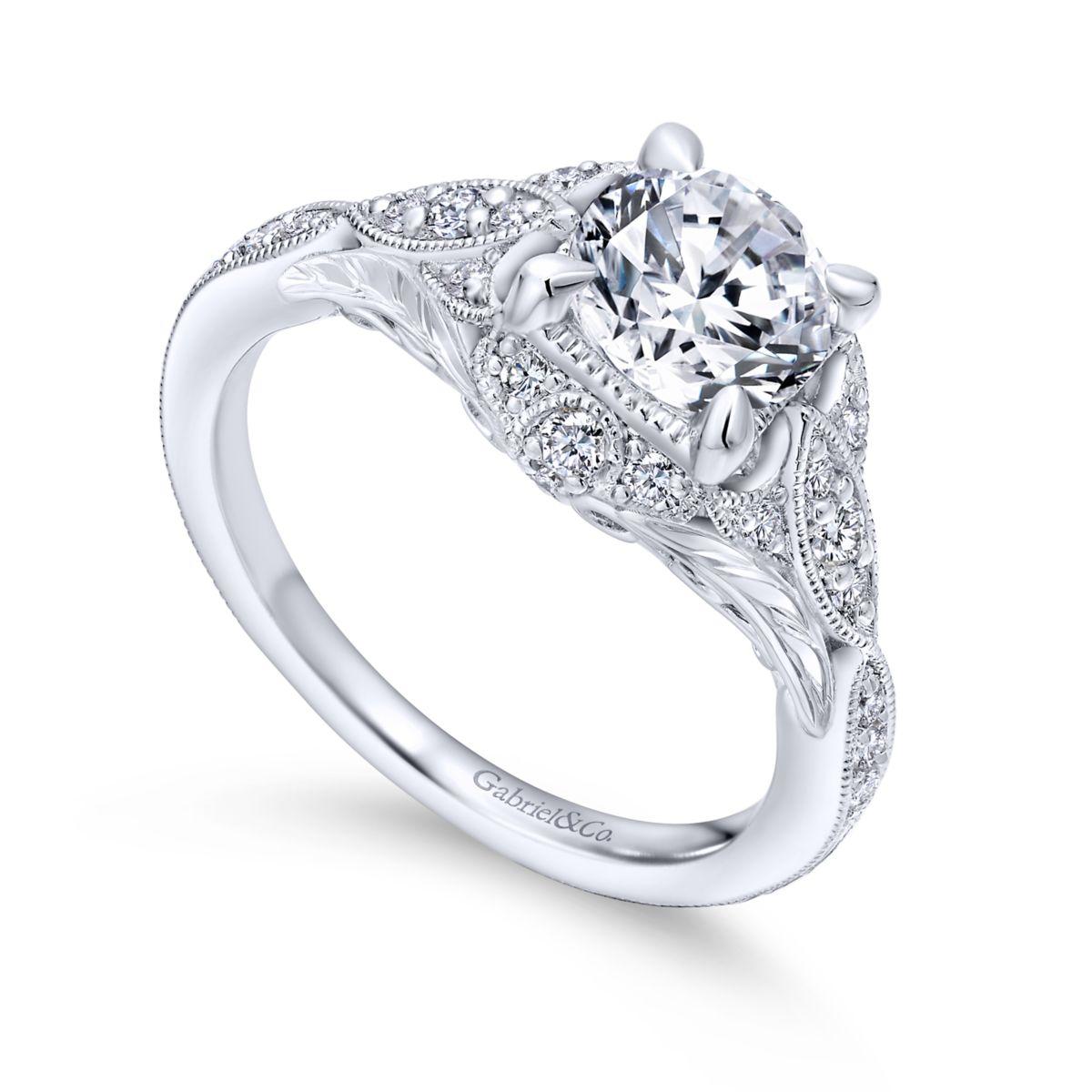 Gabriel & Co. 14k White Gold Victorian Halo Engagement Ring