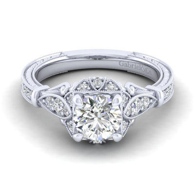 Gabriel & Co. 14k White Gold Victorian Halo Engagement Ring