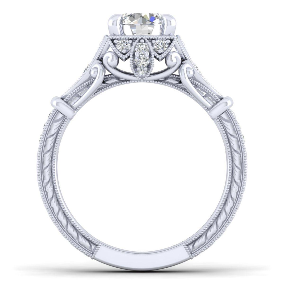 Gabriel & Co. 14k White Gold Victorian Halo Engagement Ring