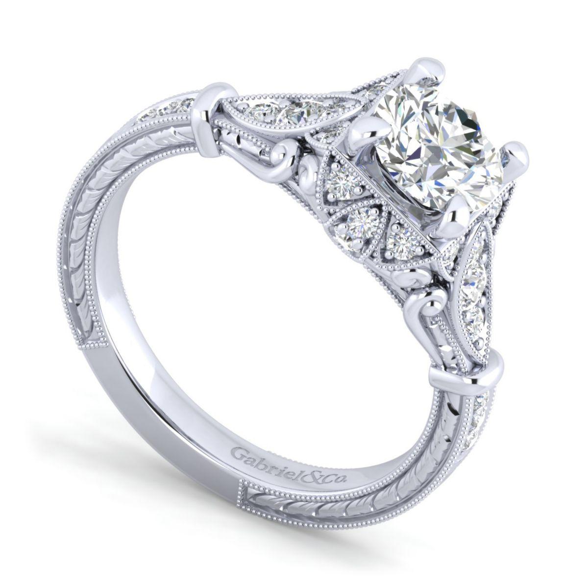 Gabriel & Co. 14k White Gold Victorian Halo Engagement Ring