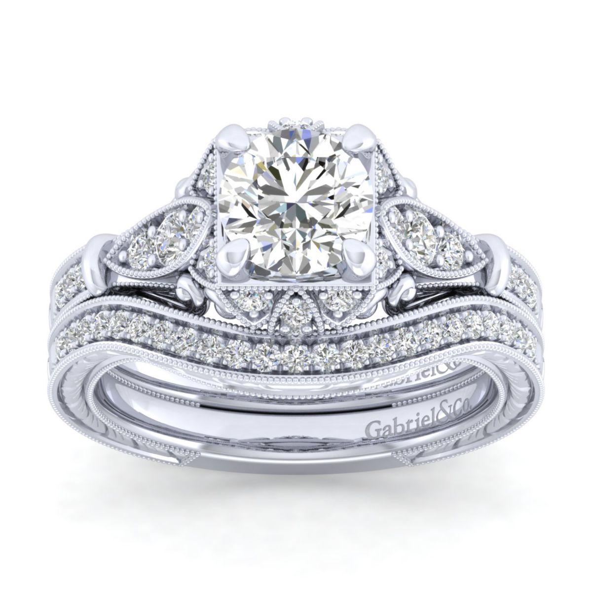 Gabriel & Co. 14k White Gold Victorian Halo Engagement Ring