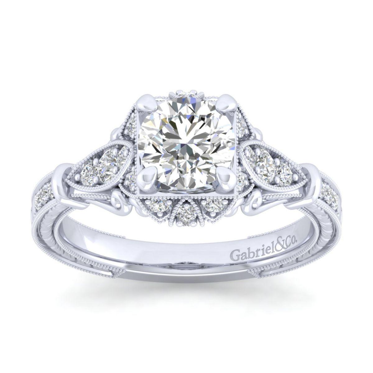 Gabriel & Co. 14k White Gold Victorian Halo Engagement Ring