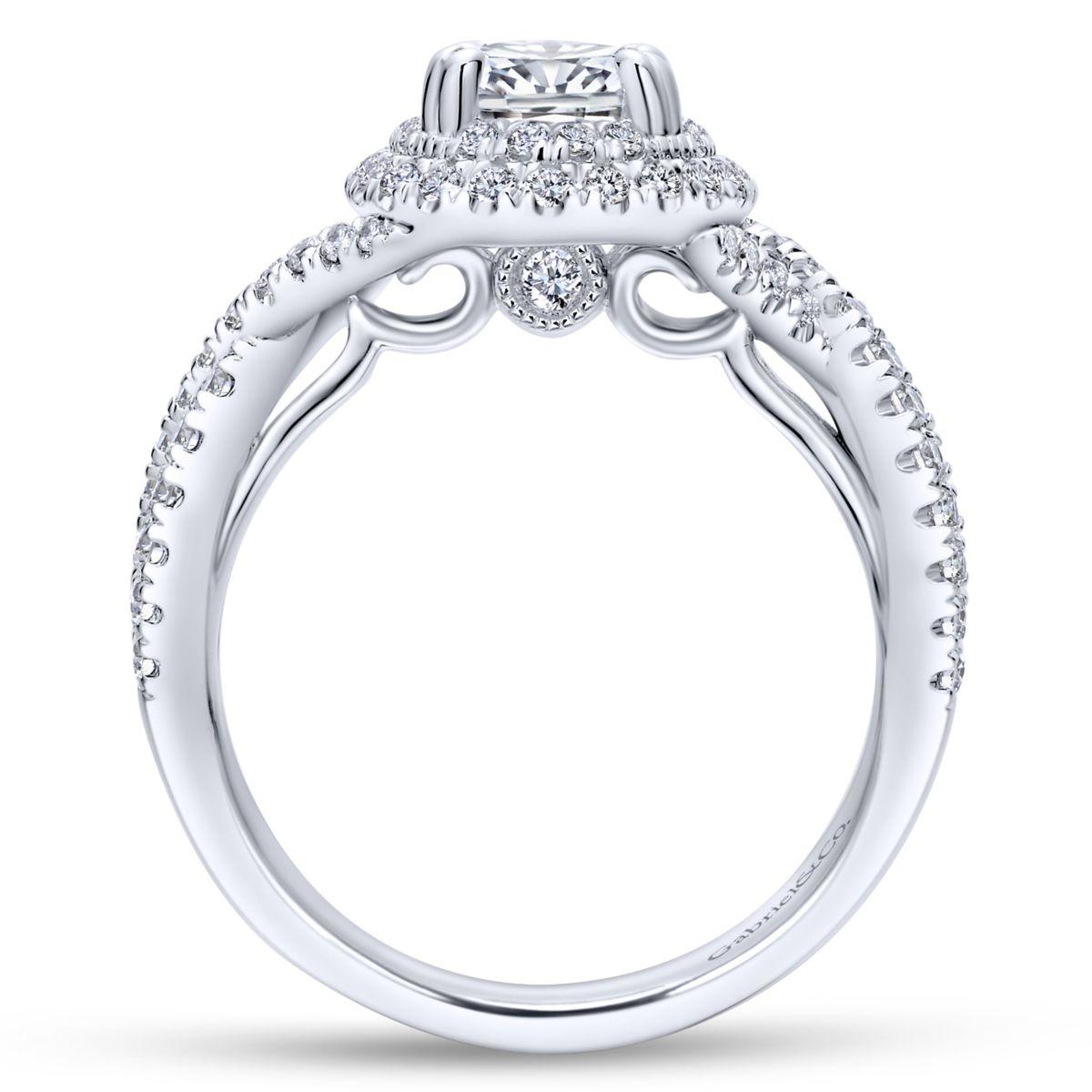 Gabriel & Co. 14k White Gold Contemporary Double Halo Engagement Ring