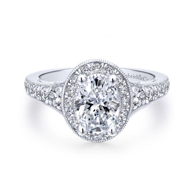 Gabriel & Co. 14k White Gold Victorian Halo Engagement Ring